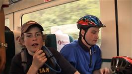 James and Tao on our train as we approach Newton Abbot station